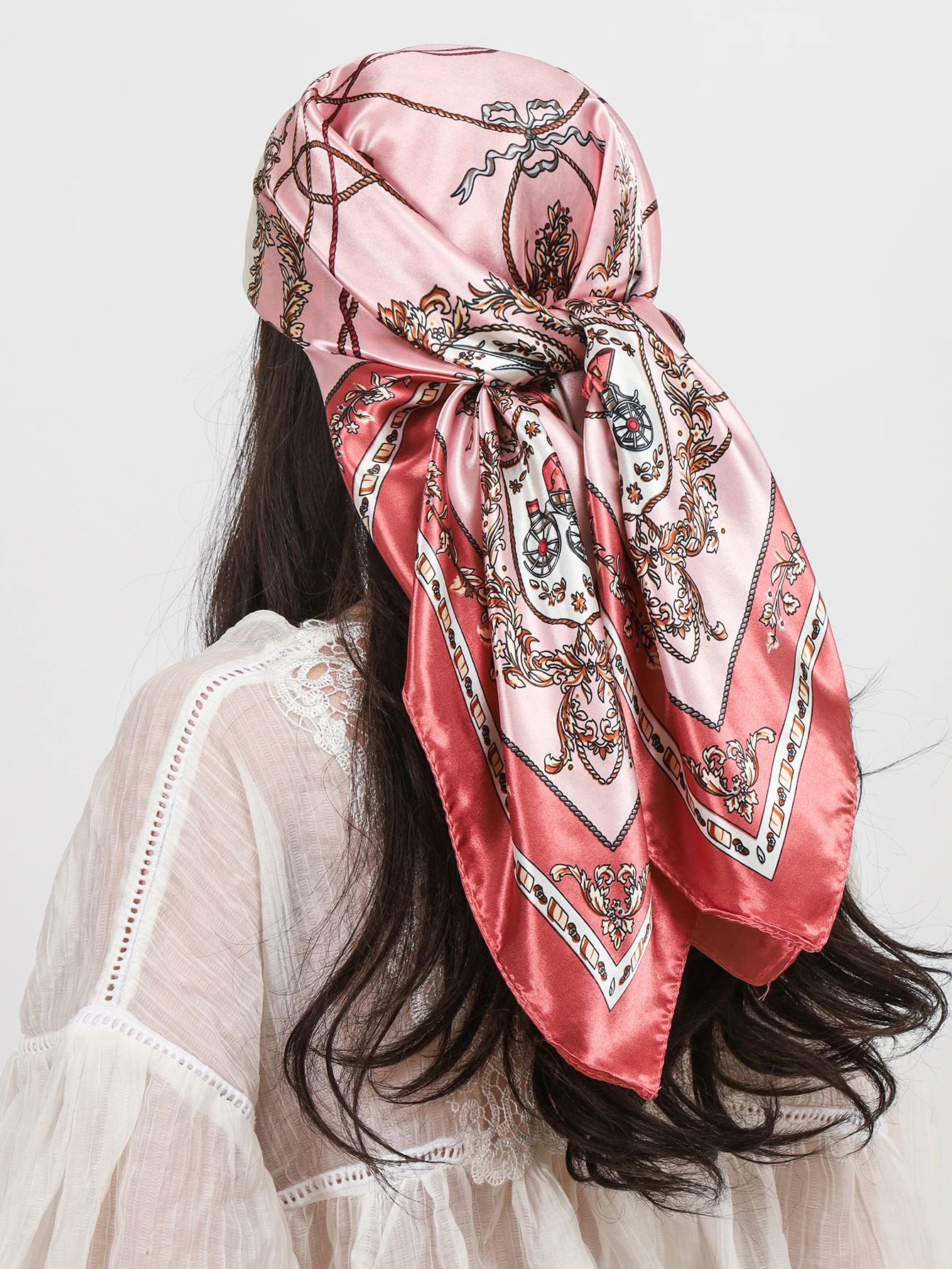 Luxury Brand Square Silk Scarves Women Hijab Shawls Print Kerchief Femme Head Scarf Foulard Bandana Beach Pareo 90cm
