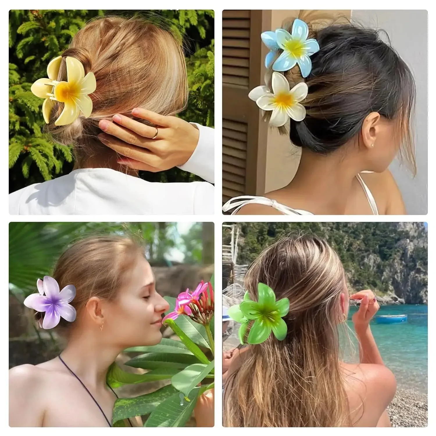 2025 New Hawaiian Gradient Hair Clips Women Flower Hair Claws Shark Hairpins Vacation Beach Style Hairpins Hair Accessories