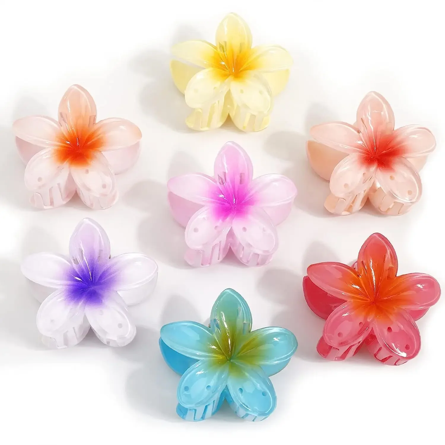2025 New Hawaiian Gradient Hair Clips Women Flower Hair Claws Shark Hairpins Vacation Beach Style Hairpins Hair Accessories
