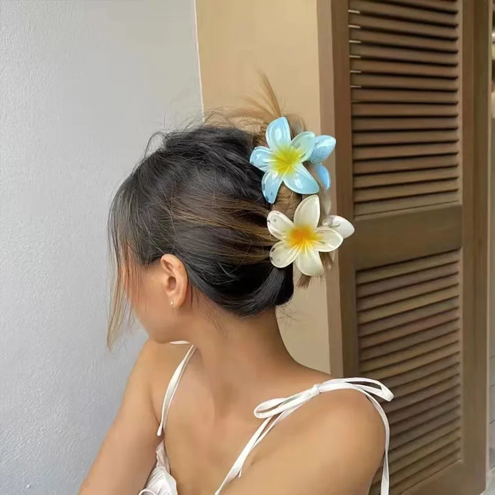 2025 New Hawaiian Gradient Hair Clips Women Flower Hair Claws Shark Hairpins Vacation Beach Style Hairpins Hair Accessories