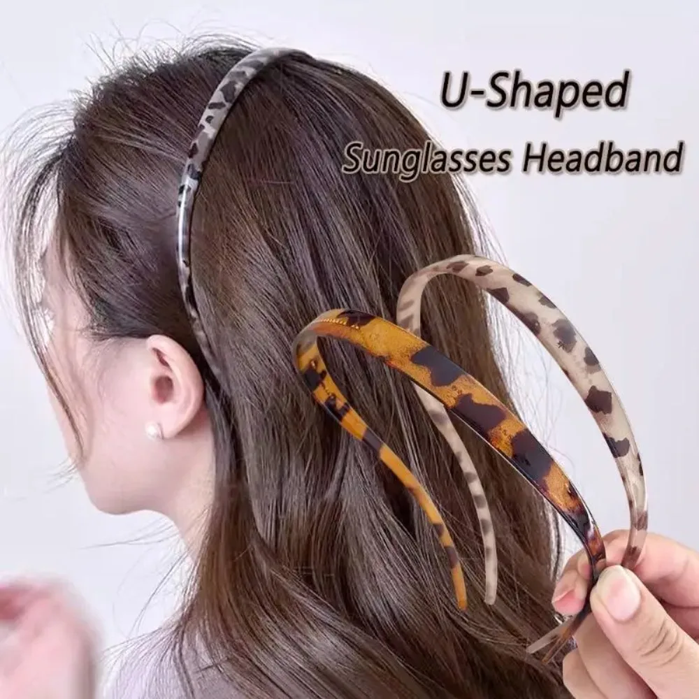 Vintage Sunglasses Shaped Headband Anti-Slip Acrylic Leopard Print Hair Hoop For Women Girls Makeup, Sports, Washing Face, Work