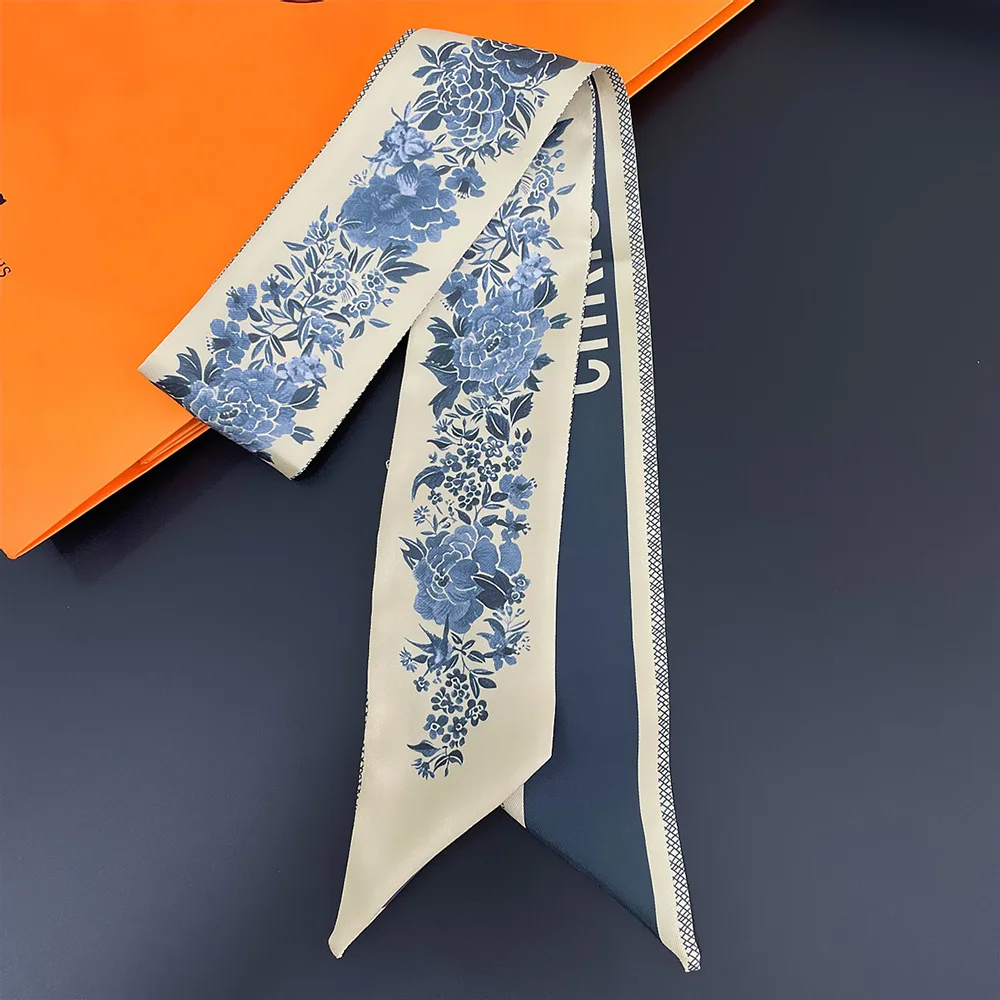 Tarot New Rose Floral Silk Scarf Women Elegant Hair Bandana Shawl Ribbon Tie Bag Decorate Accessories