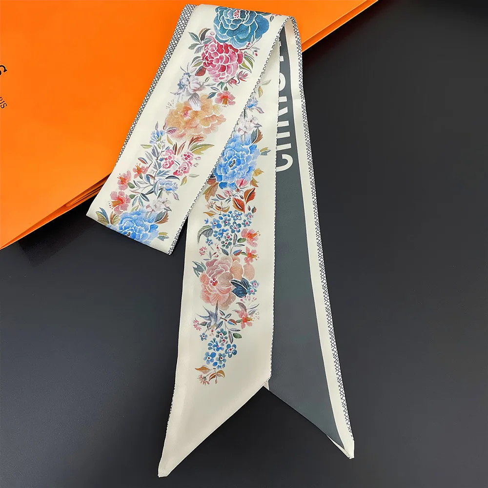 Tarot New Rose Floral Silk Scarf Women Elegant Hair Bandana Shawl Ribbon Tie Bag Decorate Accessories