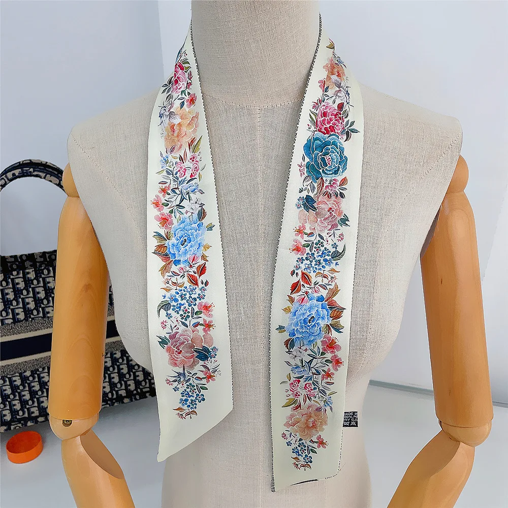 Tarot New Rose Floral Silk Scarf Women Elegant Hair Bandana Shawl Ribbon Tie Bag Decorate Accessories