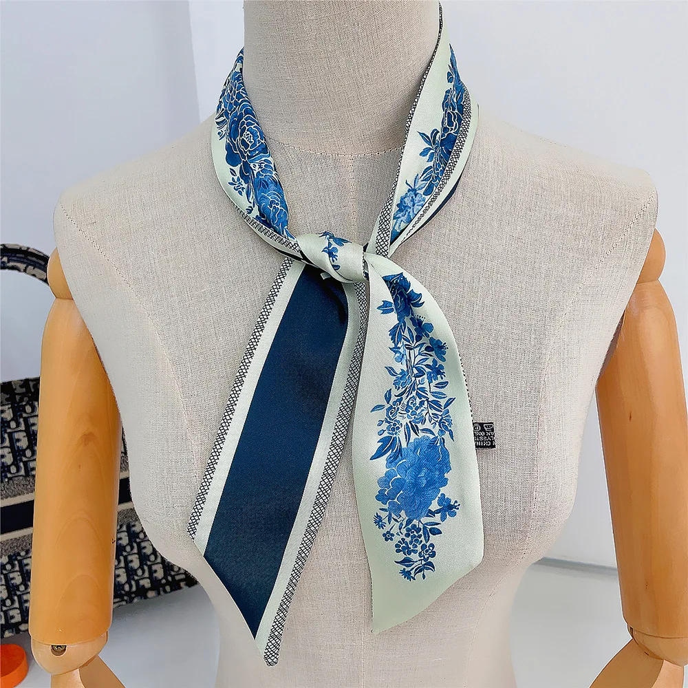Tarot New Rose Floral Silk Scarf Women Elegant Hair Bandana Shawl Ribbon Tie Bag Decorate Accessories