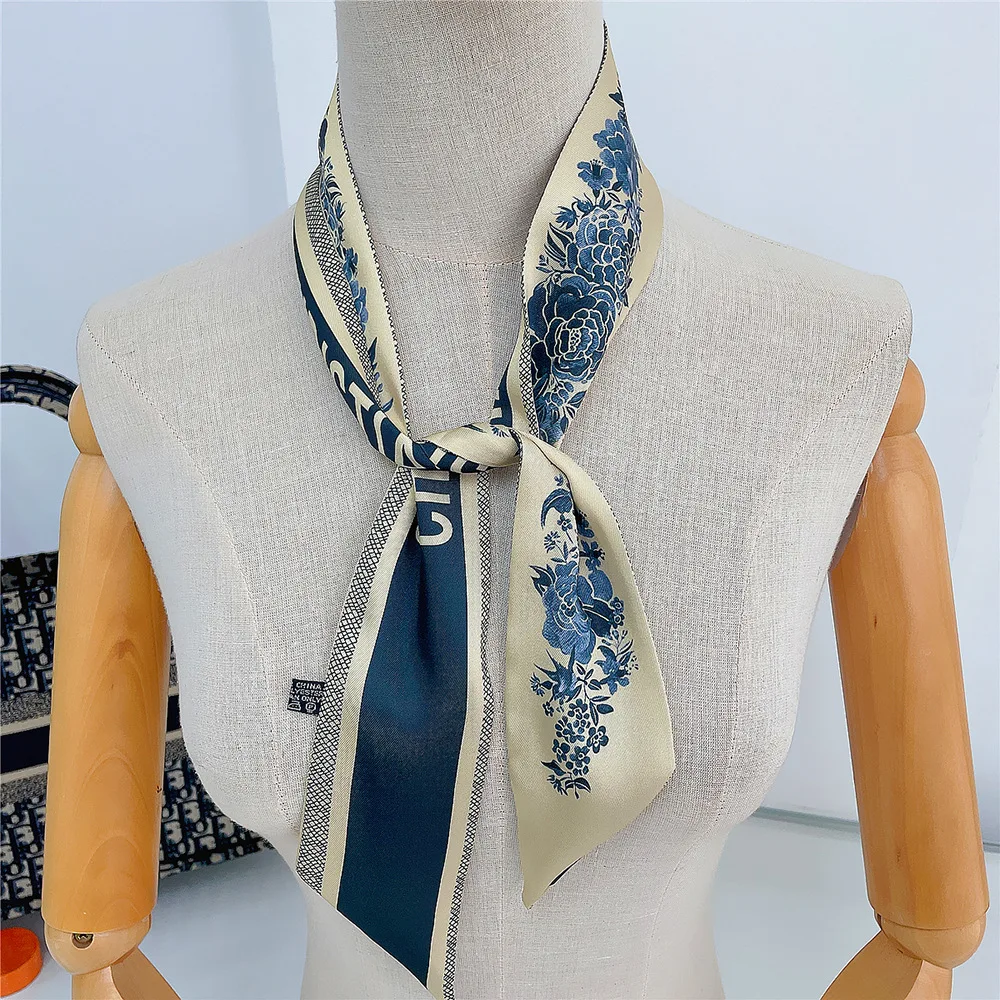 Tarot New Rose Floral Silk Scarf Women Elegant Hair Bandana Shawl Ribbon Tie Bag Decorate Accessories