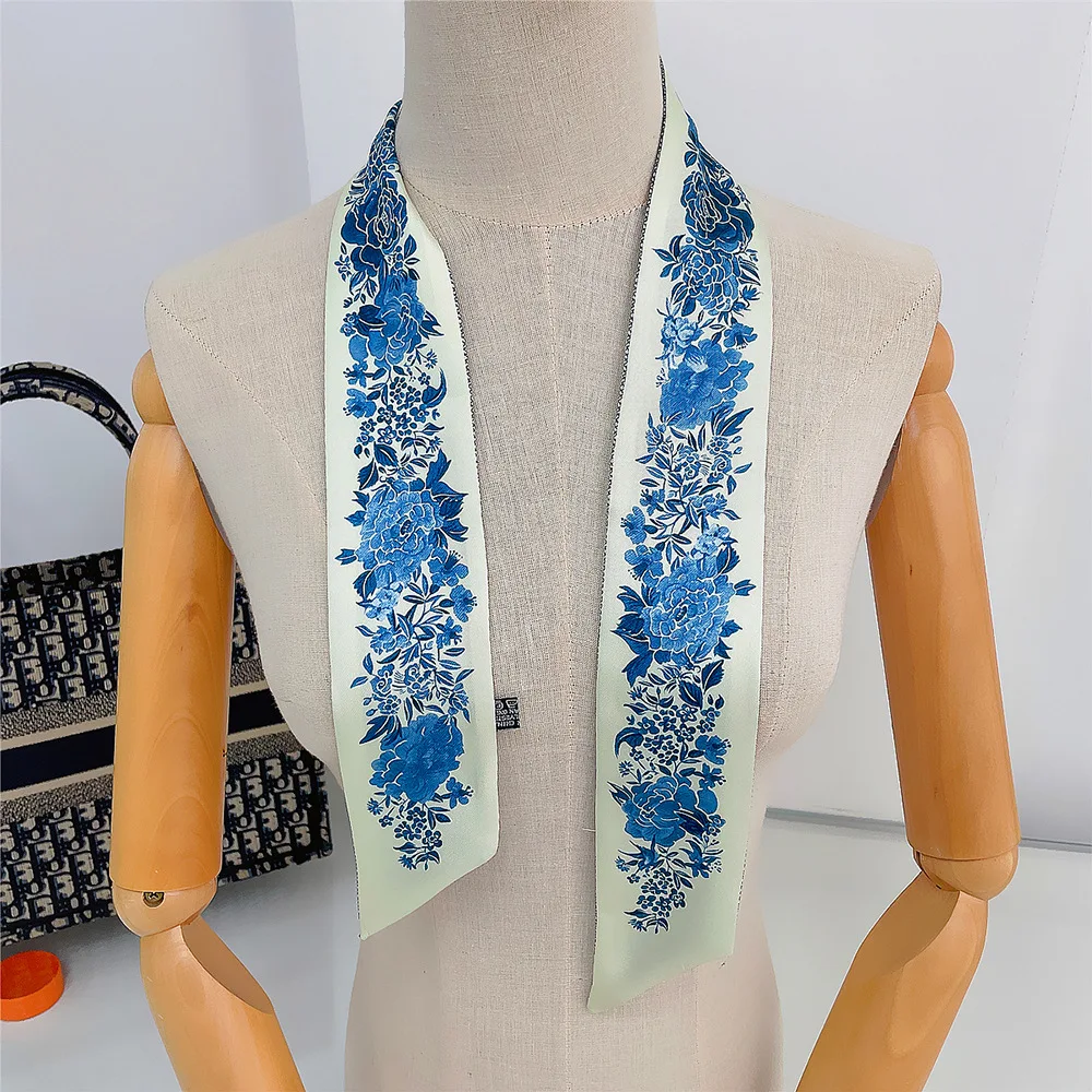 Tarot New Rose Floral Silk Scarf Women Elegant Hair Bandana Shawl Ribbon Tie Bag Decorate Accessories