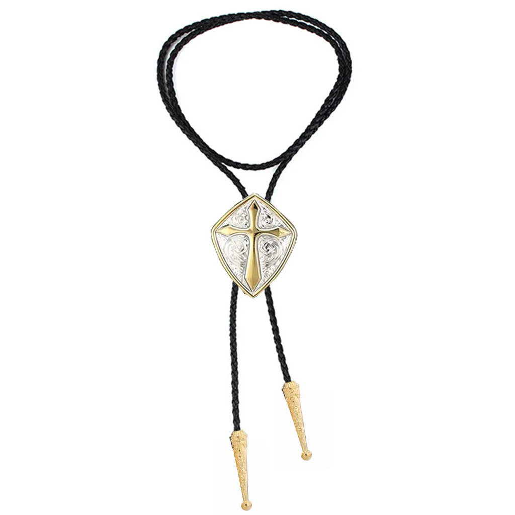Wholesale of New Fashionable Men's Geometric Shield Cross Leather Rope Pollo Ties As Gifts