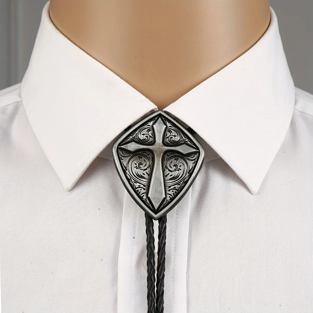 Wholesale of New Fashionable Men's Geometric Shield Cross Leather Rope Pollo Ties As Gifts