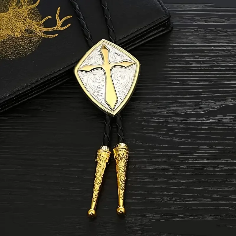 Wholesale of New Fashionable Men's Geometric Shield Cross Leather Rope Pollo Ties As Gifts
