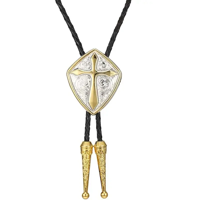 Wholesale of New Fashionable Men's Geometric Shield Cross Leather Rope Pollo Ties As Gifts