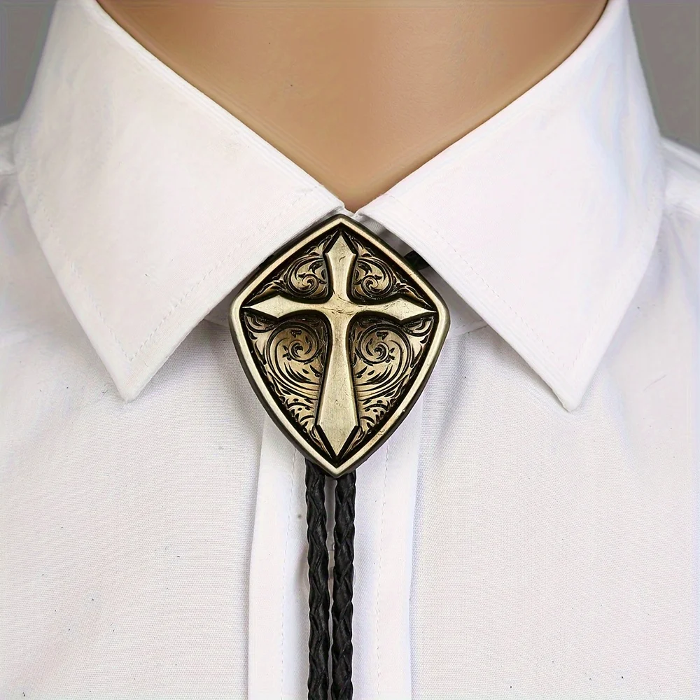 Wholesale of New Fashionable Men's Geometric Shield Cross Leather Rope Pollo Ties As Gifts