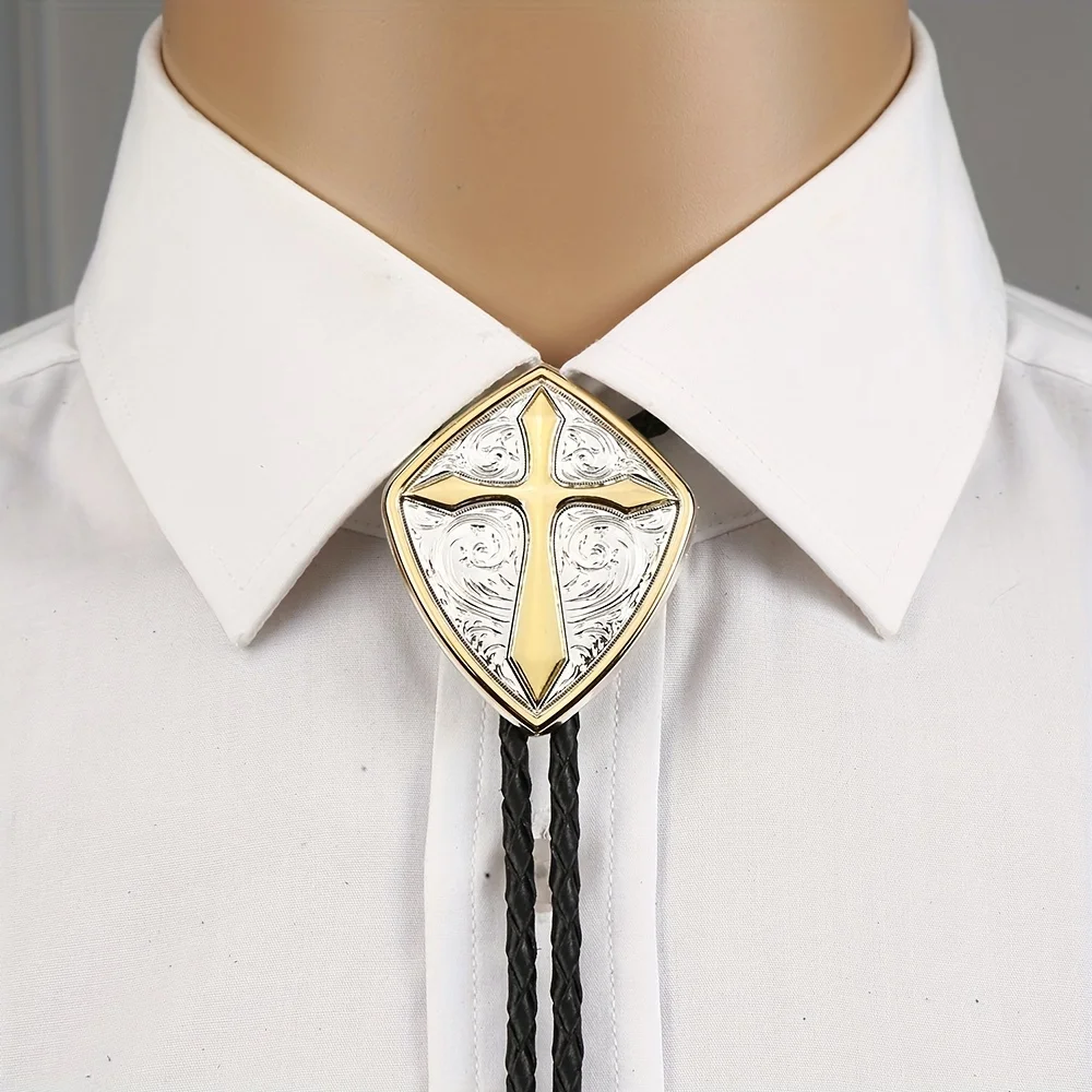 Wholesale of New Fashionable Men's Geometric Shield Cross Leather Rope Pollo Ties As Gifts