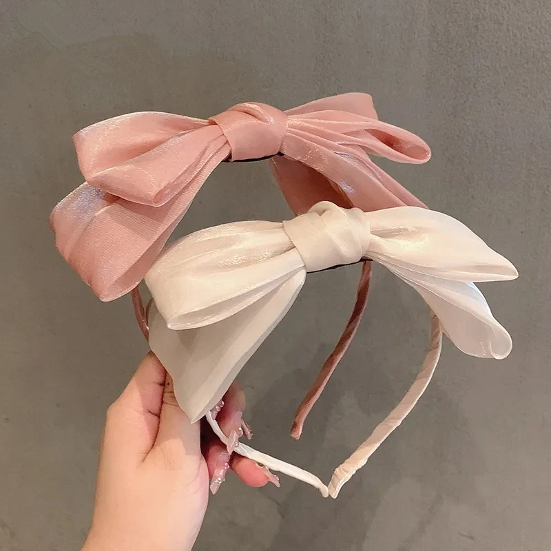 Spring/Summer Girl Bow Bezel Headband Solid Color Hair Band Diademas Para El Pelo Mujer Ободок Mujer 리본머리띠 Headbands for Women
