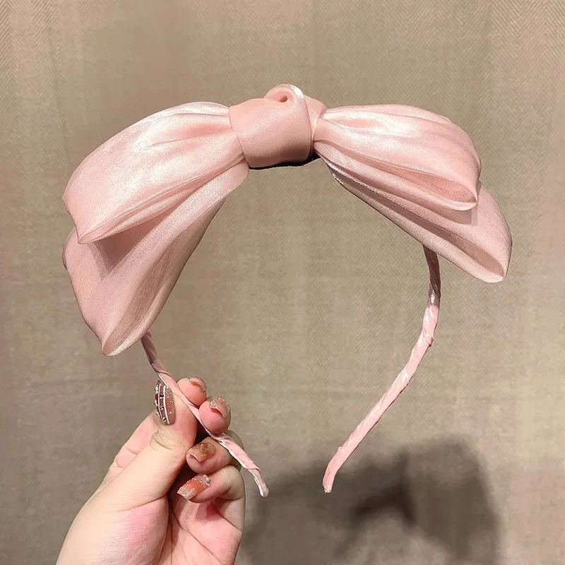 Spring/Summer Girl Bow Bezel Headband Solid Color Hair Band Diademas Para El Pelo Mujer Ободок Mujer 리본머리띠 Headbands for Women