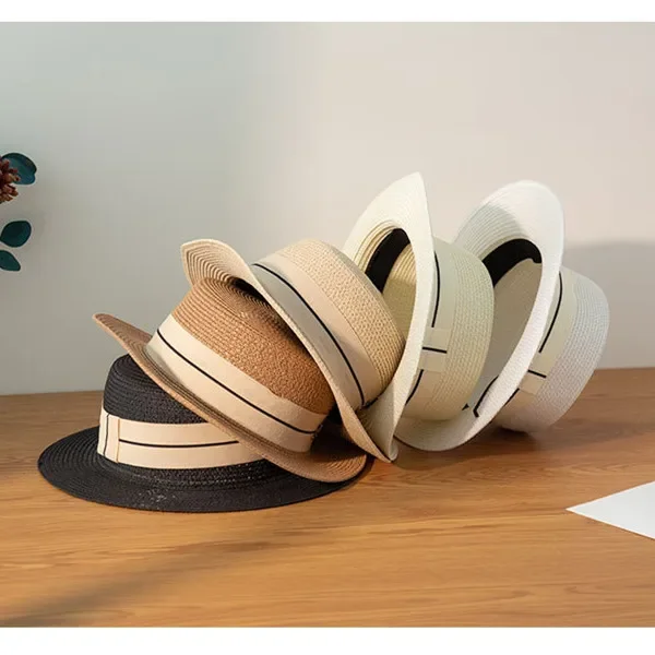 New Letters Embroidered Women Straw Hats Panama Wide Brim Jazz Hat Summer Hat Ladies Sun Hat Simple Flat Top Hat