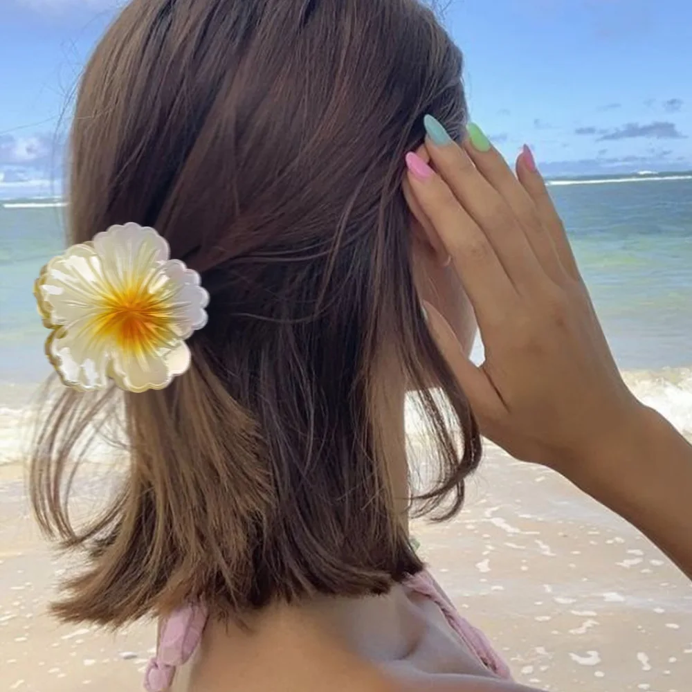 Hawaiian Gradient Hair Clips Flower Hair Claws Women Medium Size Fashion Headwear Hairpin Crab Barrette Hair Accessories