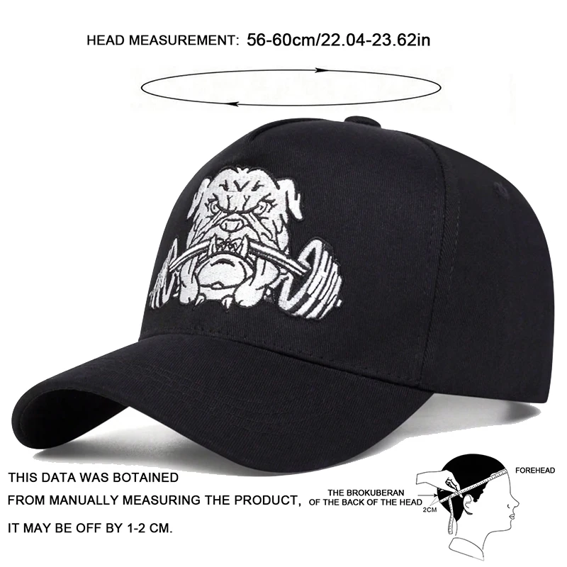 Unisex Bulldog Dumbbells Embroidery Baseball Caps Spring Autumn Outdoor Adjustable Casual Hats Sunscreen Hat Sports Cap