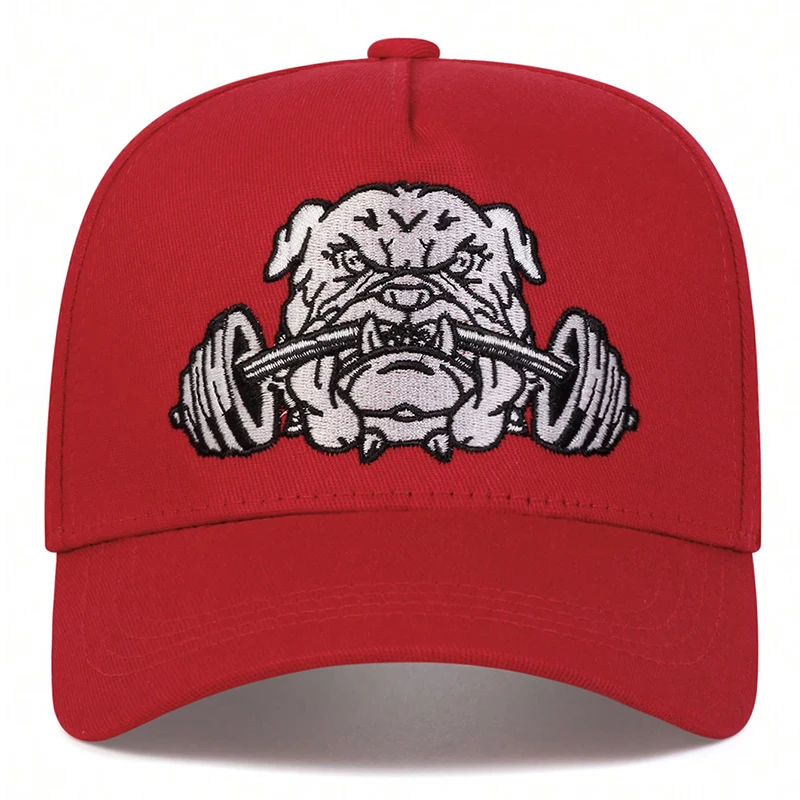 Unisex Bulldog Dumbbells Embroidery Baseball Caps Spring Autumn Outdoor Adjustable Casual Hats Sunscreen Hat Sports Cap