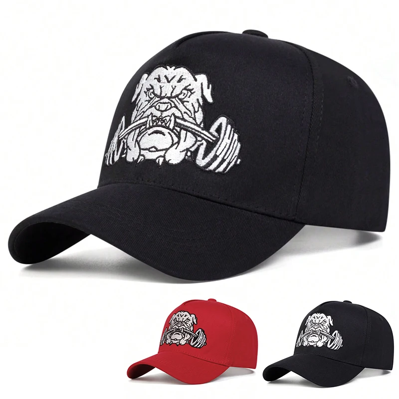 Unisex Bulldog Dumbbells Embroidery Baseball Caps Spring Autumn Outdoor Adjustable Casual Hats Sunscreen Hat Sports Cap