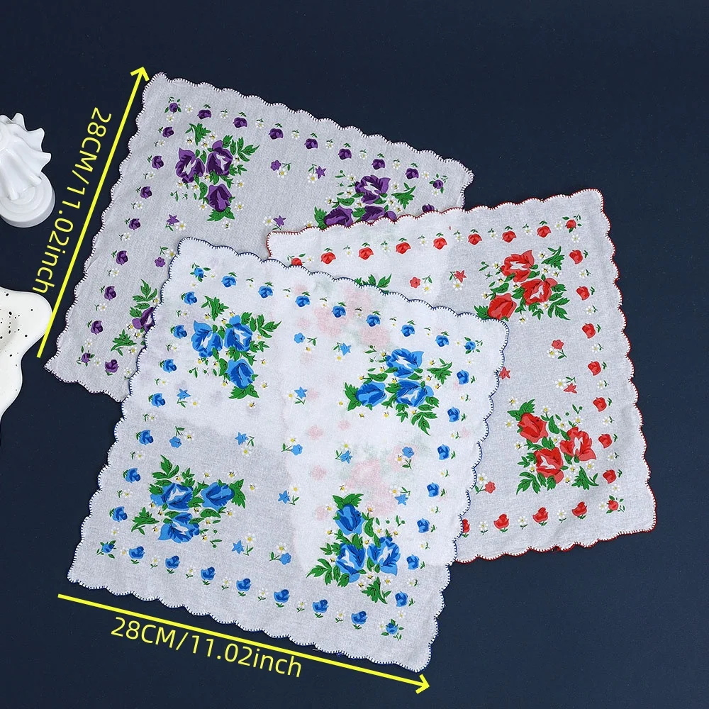 12 Packs of Women's Pure Cotton Printed Handkerchiefs, Pure Cotton Handkerchiefs, Wedding Bride Souvenirs, Flap Pocket Pants Scarf