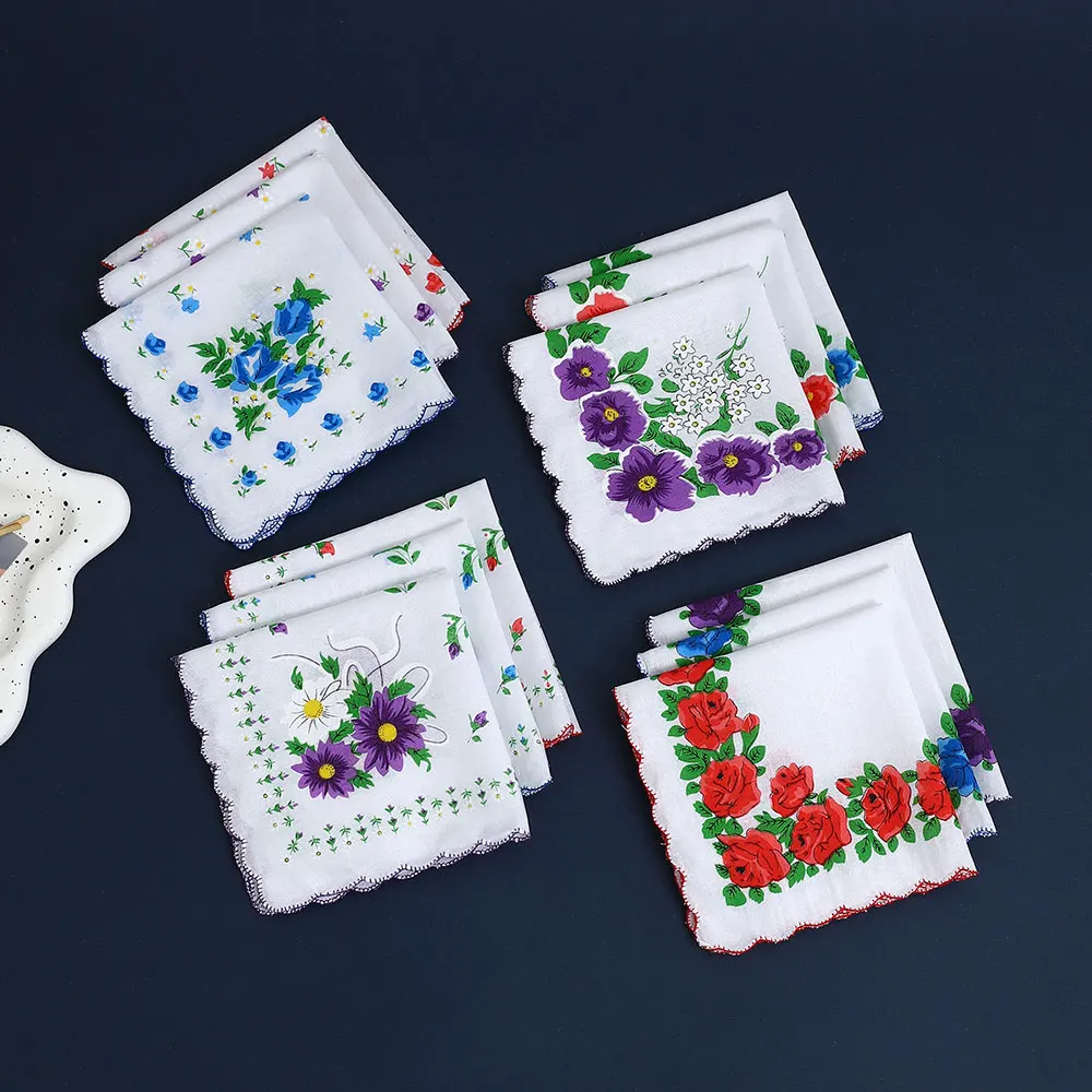 12 Packs of Women's Pure Cotton Printed Handkerchiefs, Pure Cotton Handkerchiefs, Wedding Bride Souvenirs, Flap Pocket Pants Scarf
