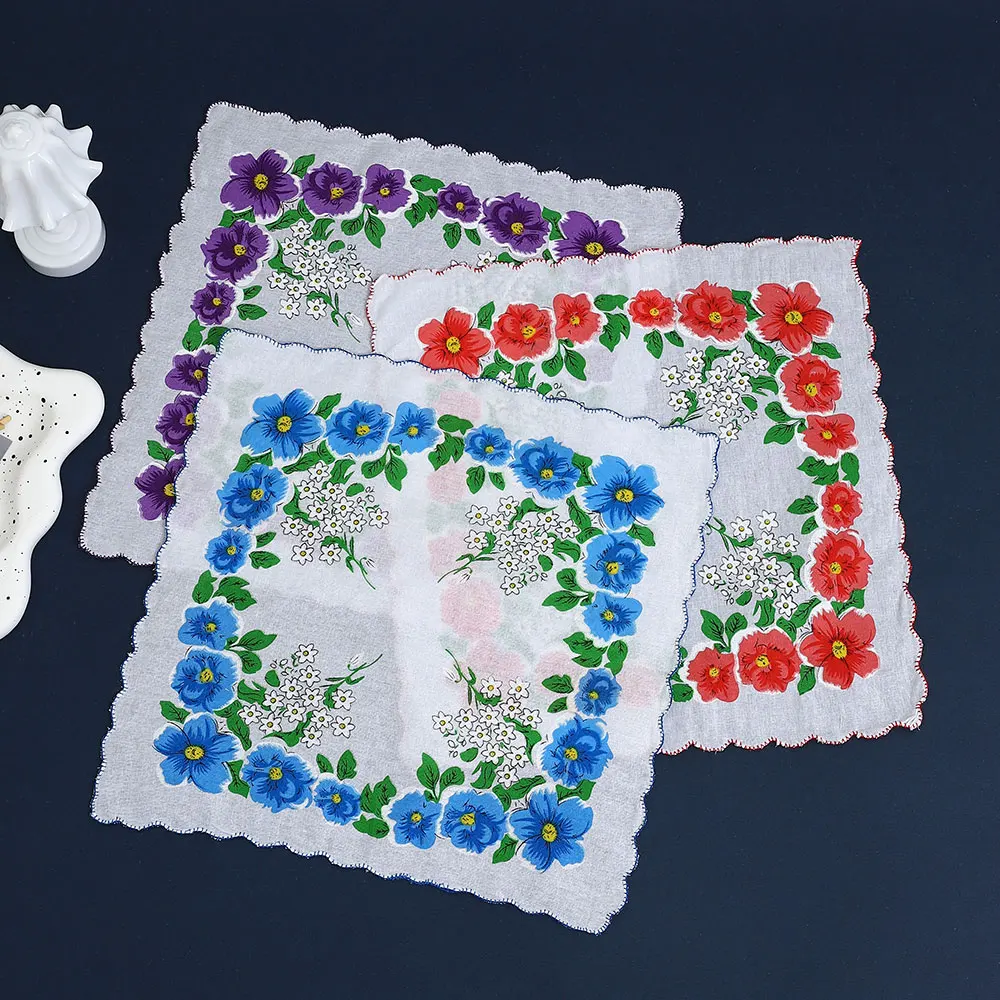 12 Packs of Women's Pure Cotton Printed Handkerchiefs, Pure Cotton Handkerchiefs, Wedding Bride Souvenirs, Flap Pocket Pants Scarf