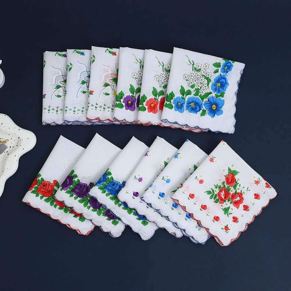 12 Packs of Women's Pure Cotton Printed Handkerchiefs, Pure Cotton Handkerchiefs, Wedding Bride Souvenirs, Flap Pocket Pants Scarf