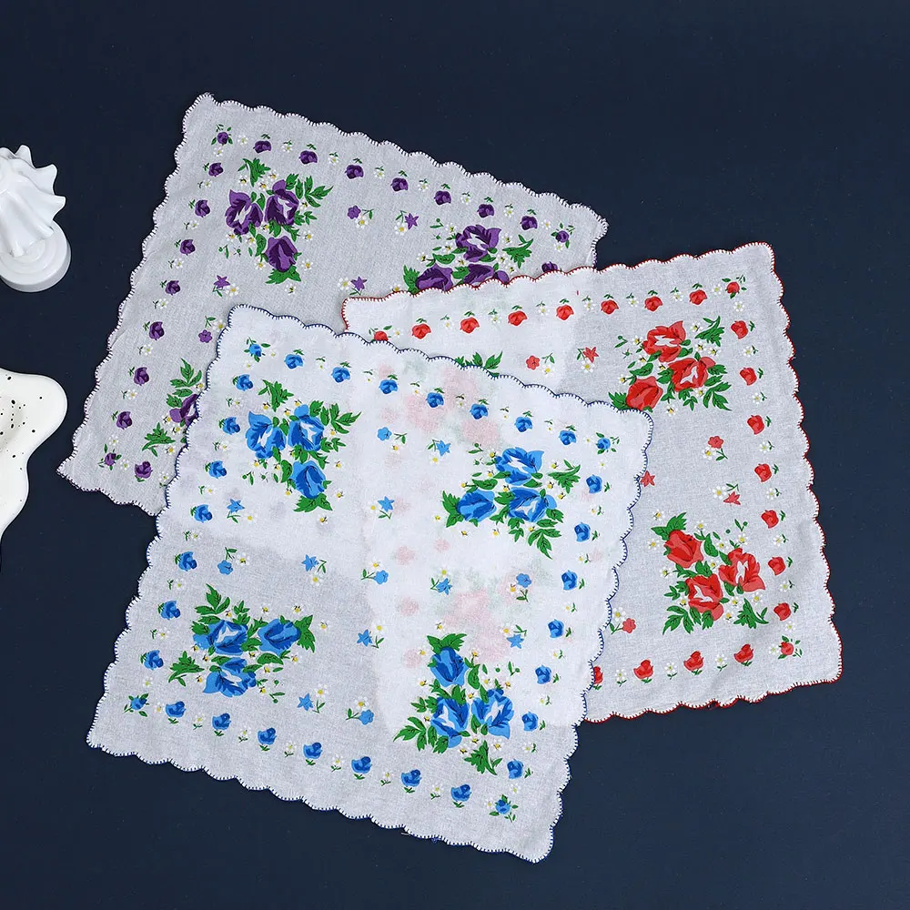 12 Packs of Women's Pure Cotton Printed Handkerchiefs, Pure Cotton Handkerchiefs, Wedding Bride Souvenirs, Flap Pocket Pants Scarf