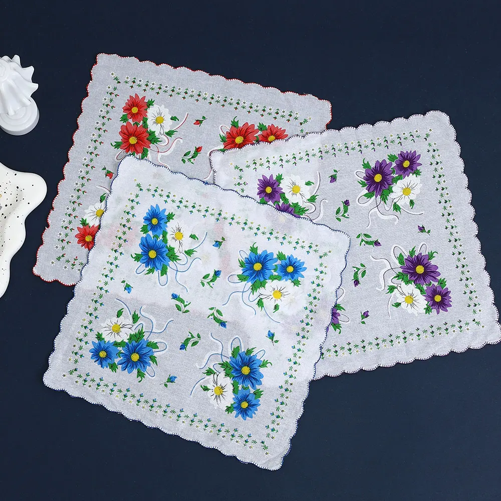 12 Packs of Women's Pure Cotton Printed Handkerchiefs, Pure Cotton Handkerchiefs, Wedding Bride Souvenirs, Flap Pocket Pants Scarf