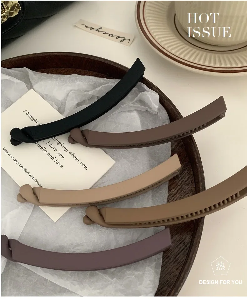 Women Elegant Matt Color Banana Claw Clips Matt Color Plastic Hair Barrettes Simple Solid Hair Clips Black Brown Ponytail Holder