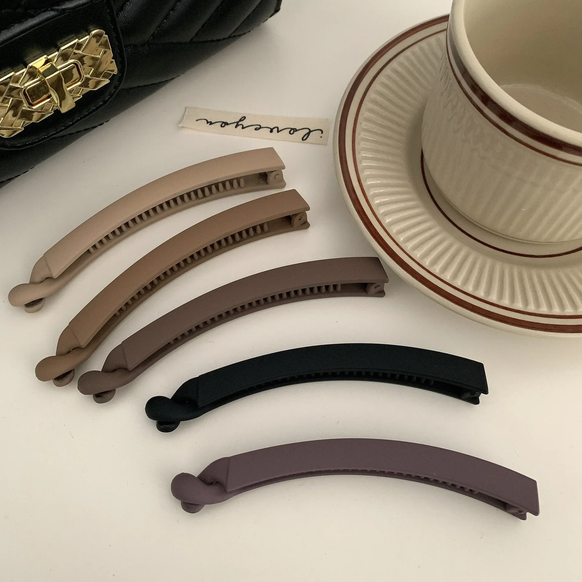 Women Elegant Matt Color Banana Claw Clips Matt Color Plastic Hair Barrettes Simple Solid Hair Clips Black Brown Ponytail Holder