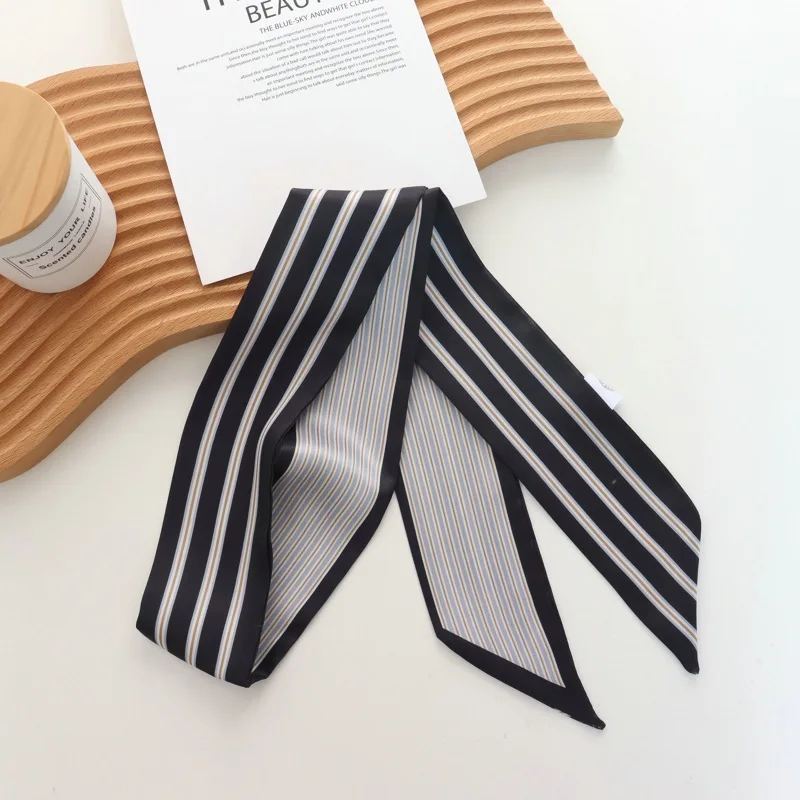 2025 New Striped Small Silk Scarf Women's Spring and Summer All-Match Decorative High-Grade Ribbon Hair Band Hair Tie Headband