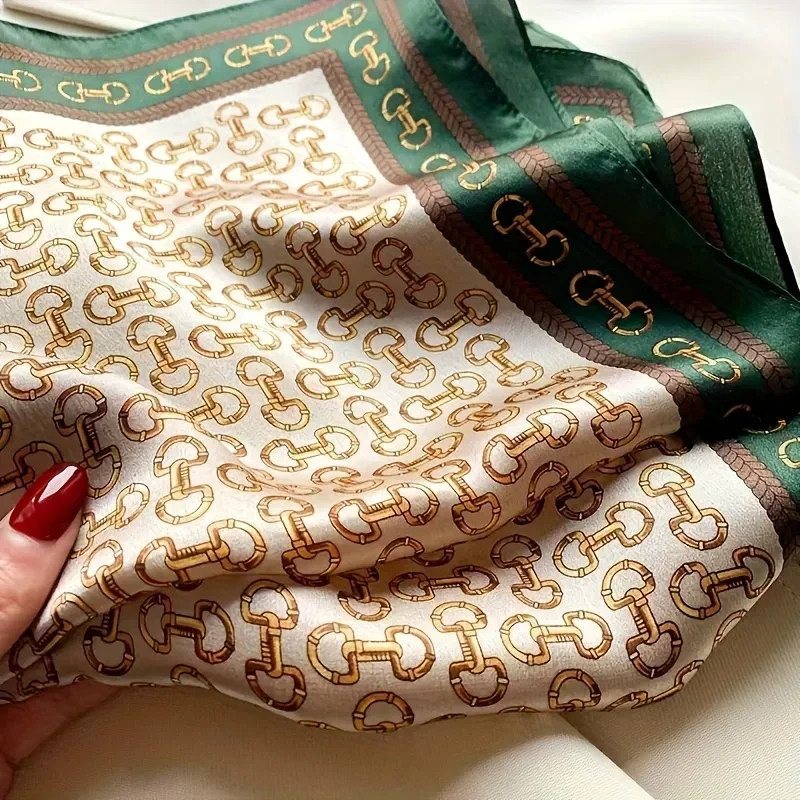 Elegant Ladies Soft Satin Square Scarf Fashionable Green Round Scarf Soft Woven Fashion Accessory Versatile Neck Wrap