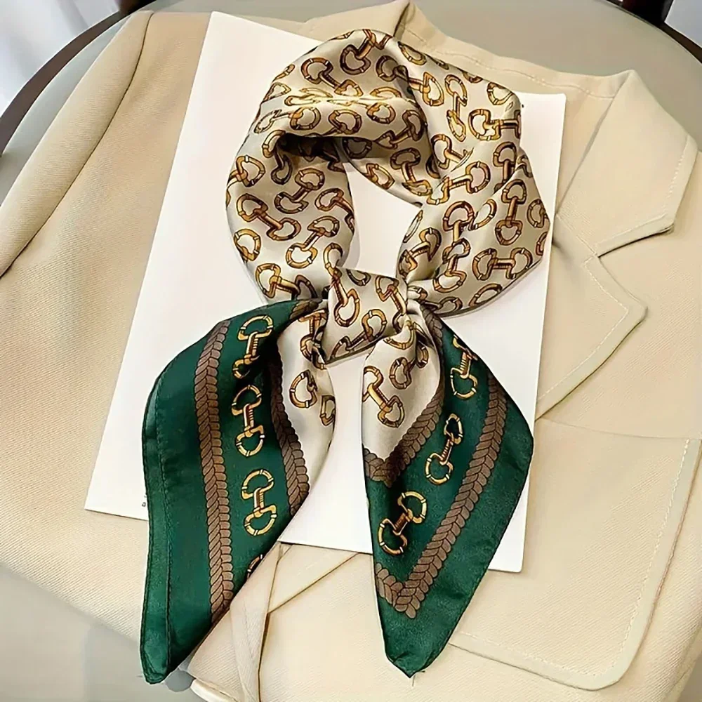 Elegant Ladies Soft Satin Square Scarf Fashionable Green Round Scarf Soft Woven Fashion Accessory Versatile Neck Wrap