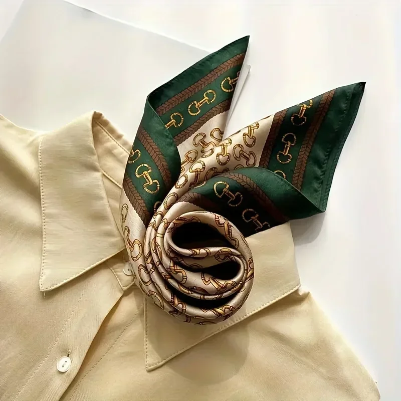 Elegant Ladies Soft Satin Square Scarf Fashionable Green Round Scarf Soft Woven Fashion Accessory Versatile Neck Wrap
