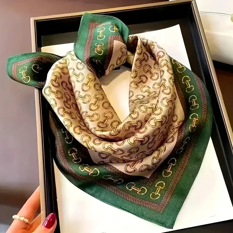 Elegant Ladies Soft Satin Square Scarf Fashionable Green Round Scarf Soft Woven Fashion Accessory Versatile Neck Wrap