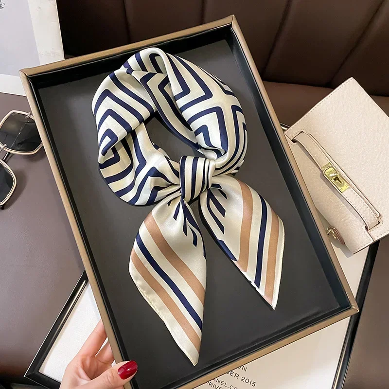 2025 Satin Imitation Print Silk Scarf Square Women Neck Scarves Wrap Headkerchief Beach Hair Band Women's Bandana