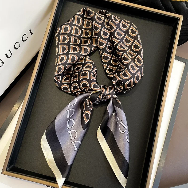 2025 Satin Imitation Print Silk Scarf Square Women Neck Scarves Wrap Headkerchief Beach Hair Band Women's Bandana