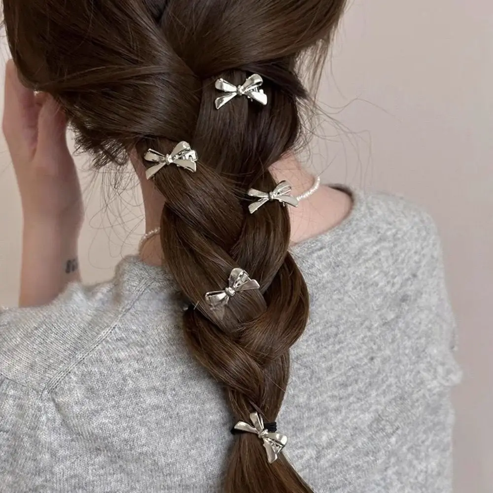 4pcs/Set Golden Silver Color Bow Mini Hairpins for Women Sweet Cool Girl Bangs Barrettes Duckbill Side Clip Hair Accessories