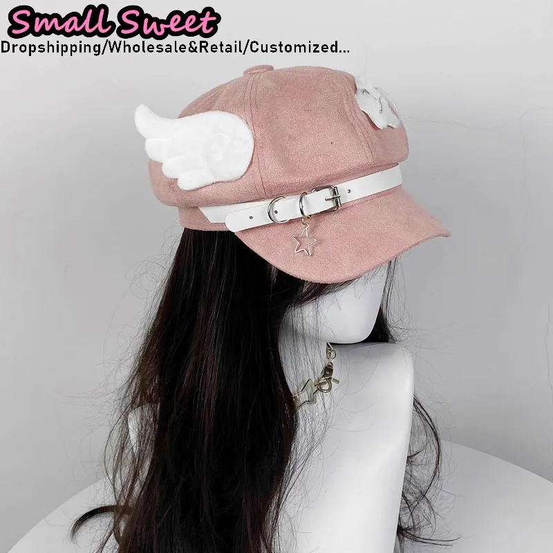 Y2K Girl Harajuku Gothic Lolita Beret Hat Women Angel Wing Hat Cartoon Baseball Cap Anime Cosplay Costumes Accessories Gifts
