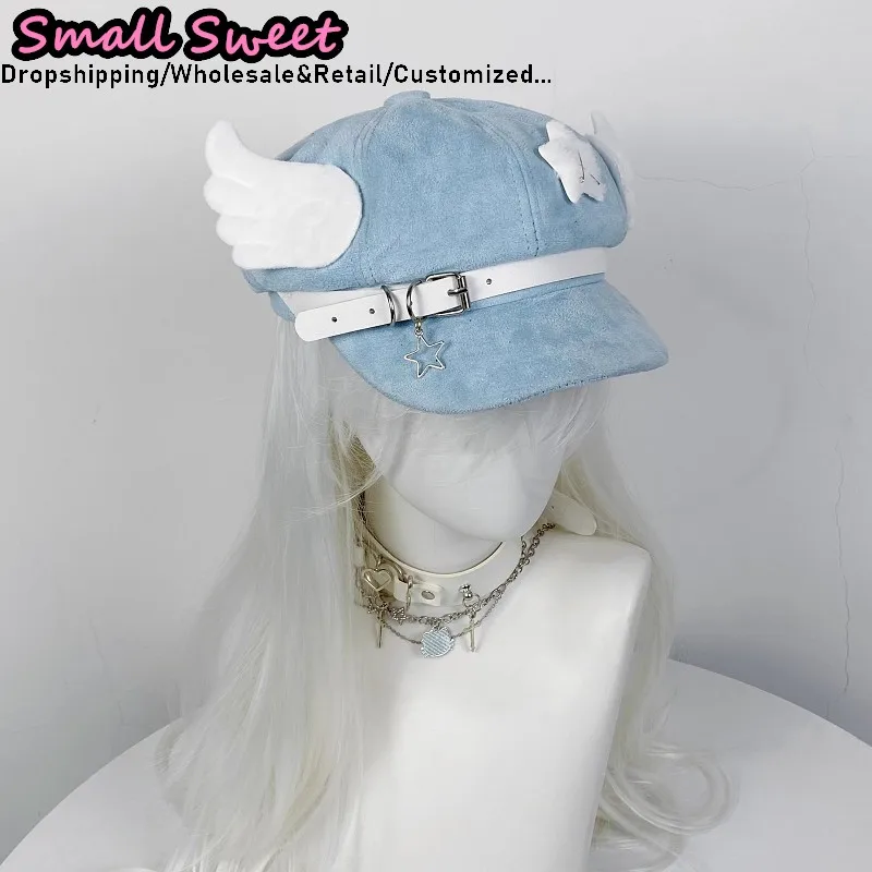 Y2K Girl Harajuku Gothic Lolita Beret Hat Women Angel Wing Hat Cartoon Baseball Cap Anime Cosplay Costumes Accessories Gifts