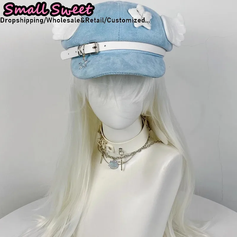 Y2K Girl Harajuku Gothic Lolita Beret Hat Women Angel Wing Hat Cartoon Baseball Cap Anime Cosplay Costumes Accessories Gifts
