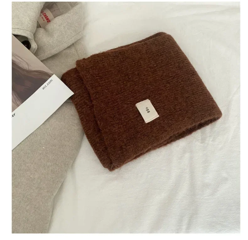 Winter Mohair Scarf Women Luxury Scarves Thicken Warmer Soft Pashmina Shawls Wraps Female Pure Color Knitted Long Scarf