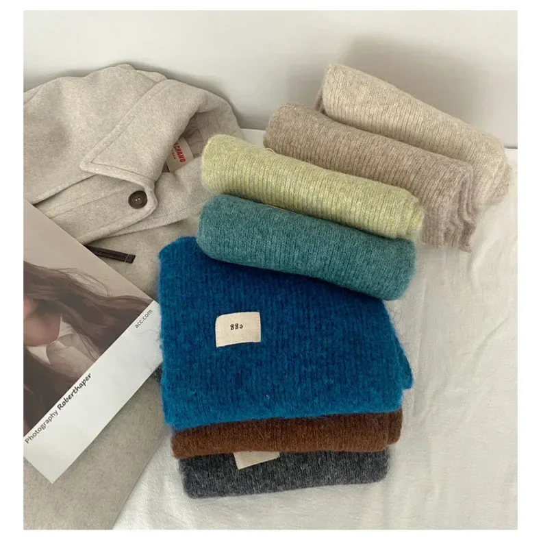 Winter Mohair Scarf Women Luxury Scarves Thicken Warmer Soft Pashmina Shawls Wraps Female Pure Color Knitted Long Scarf