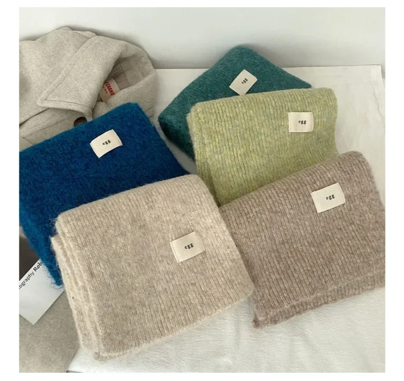 Winter Mohair Scarf Women Luxury Scarves Thicken Warmer Soft Pashmina Shawls Wraps Female Pure Color Knitted Long Scarf