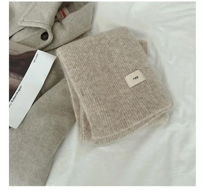 Winter Mohair Scarf Women Luxury Scarves Thicken Warmer Soft Pashmina Shawls Wraps Female Pure Color Knitted Long Scarf