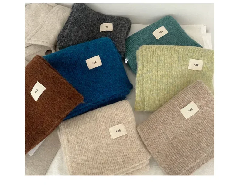 Winter Mohair Scarf Women Luxury Scarves Thicken Warmer Soft Pashmina Shawls Wraps Female Pure Color Knitted Long Scarf