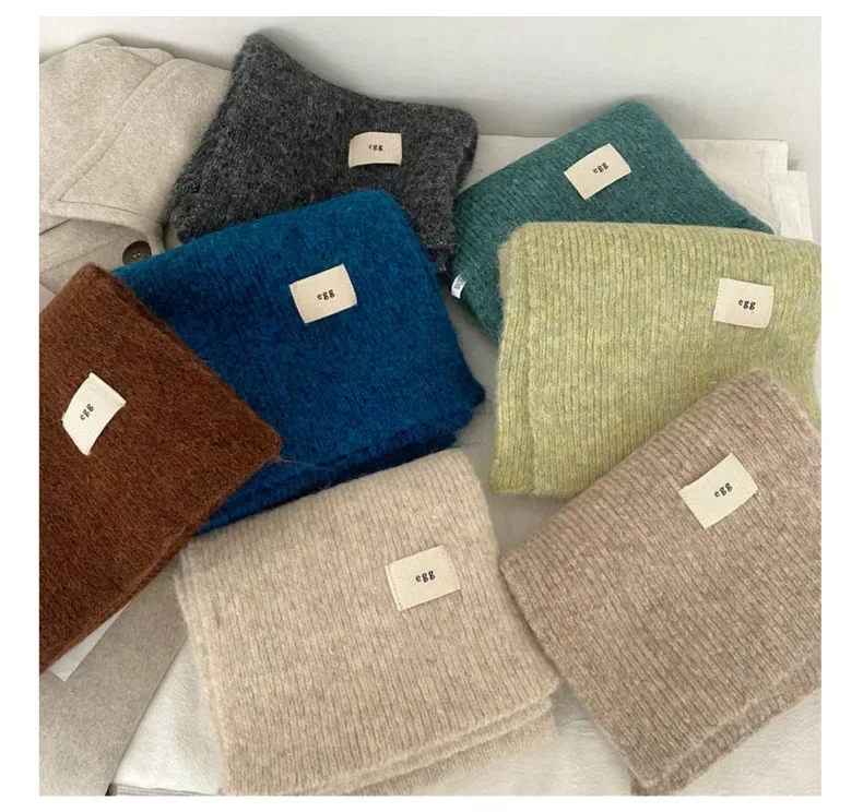Winter Mohair Scarf Women Luxury Scarves Thicken Warmer Soft Pashmina Shawls Wraps Female Pure Color Knitted Long Scarf