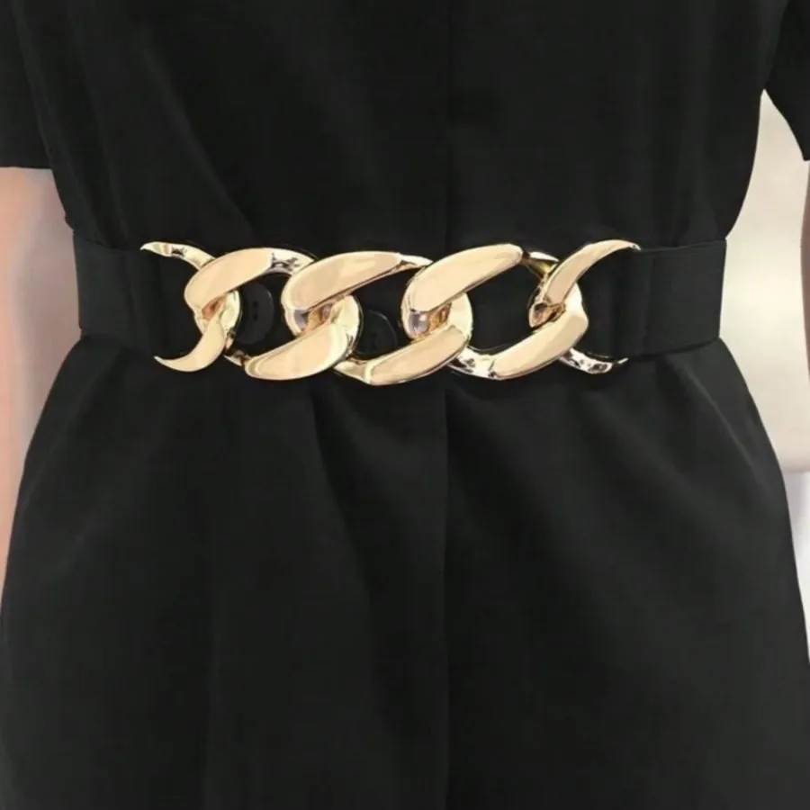The Black Stretchy Elastic Chain Belt Is Slimming and Versatile. It Cinches the Waist and Is Suitable for Pairing with Sweaters,